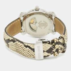 Pre Owned Roberto Cavalli Anniversary R7221172025 Dark Brown Stainless Steel Python Leather Unisex Wristwatch 43 mm
