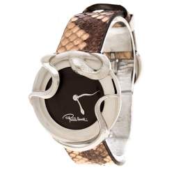 Pre Owned Roberto Cavalli Brown Stainless Steel Snake R7251165535 Women's Wristwatch 38 mm