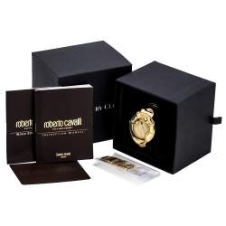 Pre Owned Roberto Cavalli Yellow Gold Plated Stainless Steel Snake Women's Wristwatch 37 mm