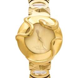 Pre Owned Roberto Cavalli Yellow Gold Plated Stainless Steel Snake Women's Wristwatch 37 mm