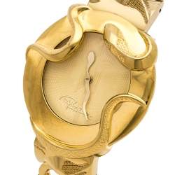 Pre Owned Roberto Cavalli Yellow Gold Plated Stainless Steel Snake Women's Wristwatch 37 mm