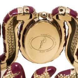Pre Owned Roberto Cavalli Gold Plated Stainless Steel Burgundy Cleopatra R7253195647 Women's Wristwatch 42 mm