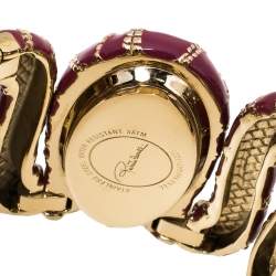 Pre Owned Roberto Cavalli Gold Plated Stainless Steel Burgundy Cleopatra R7253195647 Women's Wristwatch 42 mm