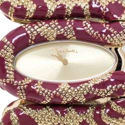 Pre Owned Roberto Cavalli Gold Plated Stainless Steel Burgundy Cleopatra R7253195647 Women's Wristwatch 42 mm