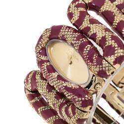 Pre Owned Roberto Cavalli Gold Plated Stainless Steel Burgundy Cleopatra R7253195647 Women's Wristwatch 42 mm