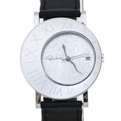 مملوكة مسبقًا Roberto Cavalli Silver Stainless Steel Leather Meteora R7251116015 Women's Wristwatch 39 mm