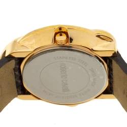 Pre Owned Roberto Cavalli Rose Gold Plated Stainless Steel Python Leather Snake R7251165917 Women's Wristwatch 37 mm