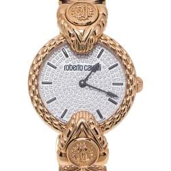 Roberto Cavalli By Franck Muller Silver Crystal Pave Rose Gold Tone Stainless Steel RV2L042M0051 Women's Wristwatch 32 mm