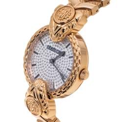 Roberto Cavalli By Franck Muller Silver Crystal Pave Rose Gold Tone Stainless Steel RV2L042M0051 Women's Wristwatch 32 mm
