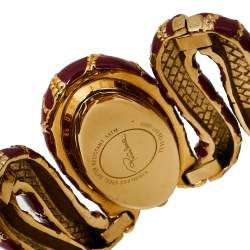 Pre Owned Roberto Cavalli Gold Ruby Red Stainless Steel Cleopatra Quartz Women's Wristwatch 40M