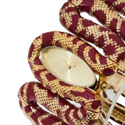 Pre Owned Roberto Cavalli Gold Ruby Red Stainless Steel Cleopatra Quartz Women's Wristwatch 40M