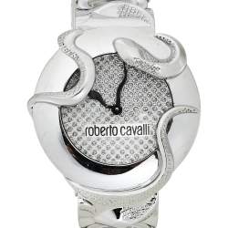 Pre Owned ساعة يد نسائية روبرتو كافالي مزينة ثعبان ستانلس ستيل فضية 37 مم