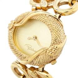 Pre Owned Roberto Cavalli Gold Tone Stainless Steel Snake Women's Wristwatch 34mm