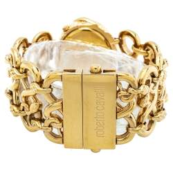 Pre Owned Roberto Cavalli Gold Tone Stainless Steel Snake Women's Wristwatch 34mm