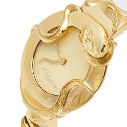 مملوكة مسبقًا Roberto Cavalli Yellow Gold Plated Stainless Steel Snake 7253165517 Women's Wristwatch 37 mm