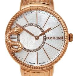 Roberto Cavalli By Franck Muller Mother of Pearl Gold Plated Stainless Steel Snake 2L022.6 Women's Wristwatch 34 mm
