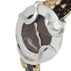 Pre Owned Roberto Cavalli Brown Stainless Steel Python Leather Snake SWL010 Women's Wristwatch 37 mm
