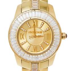 Pre Owned Roberto Cavalli Gold Plated Stainless Steel Tempus 51839 Women's Wristwatch 37 MM
