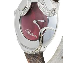 Pre Owned Roberto Cavalli Maroon Stainless Steel Diamonds Snake 7251165523 Women's Wristwatch 38 mm