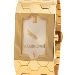 Pre Owned Roberto Cavalli Gold Plated Stainless Steel Beehive R7253139565 Women's Wristwatch 25 mm