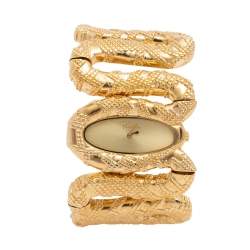 Pre Owned Roberto Cavalli Yellow Gold Plated Stainless Steel Cleopatra R7253195517 Women's Wristwatch 40 mm