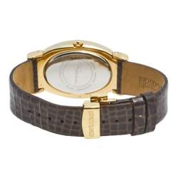 مملوكة مسبقًا Roberto Cavalli Brown Gold Plated Stainless Steel Leather SWJ002/07403 Women's Wristwatch 28 mm