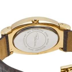 مملوكة مسبقًا Roberto Cavalli Brown Gold Plated Stainless Steel Leather SWJ002/07403 Women's Wristwatch 28 mm