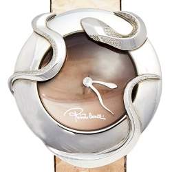 Pre Owned ساعة يد نسائية روبرتو كافالي  R7251165535 جلد ثعبان ستانلس ستيل بني 38 مم