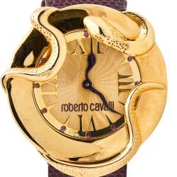 مملوكة مسبقًا ساعة يد نسائية روبرتو كافالي جلد سحلية 7251165528 ستانلس ستيل مطلي ذهب وردي شامبين 38 مم