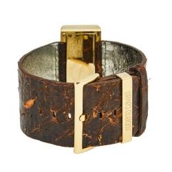 Pre Owned Roberto Cavalli Multicolor Yellow gold Plated Stainless Steel Python R7251112017 Women's Wristwatch 44 mm