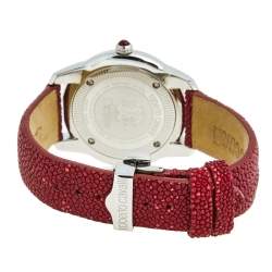 Pre Owned Roberto Cavalli Burgundy Stainless Steel Stingray Crystal Fugit R7251147585 Women's Wristwatch 37 mm