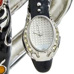 Pre Owned Roberto Cavalli Silver Stainless Steel Enamel Eva R7253132515 Women's Wristwatch 21 mm