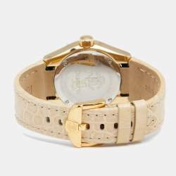 Pre Owned ساعة يد نسائية روبرتو كافالي R7251116545 ألماس وجلد تمساح ستانلس ستيل ذهب أصفر شامبين 38 مم