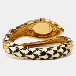 Pre Owned Roberto Cavalli White Mother Of Pearl Gold Plated Stainless Steel Enamel Snake R7253112545 Women's Wristwatch 22 mm