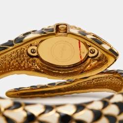 Pre Owned Roberto Cavalli White Mother Of Pearl Gold Plated Stainless Steel Enamel Snake R7253112545 Women's Wristwatch 22 mm