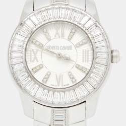 Pre Owned Roberto Cavalli Silver Stainless Steel Tempus Fugit R7253147515 Women's Wristwatch 37 mm