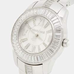 Pre Owned Roberto Cavalli Silver Stainless Steel Tempus Fugit R7253147515 Women's Wristwatch 37 mm