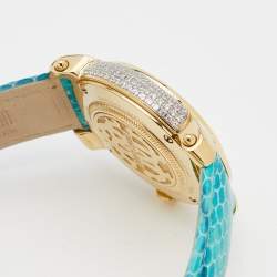 Pre Owned Roberto Cavalli Blue Gold Plated Stainless Steel Leather By Franck Muller 1L006 Women's Wristwatch 35 mm