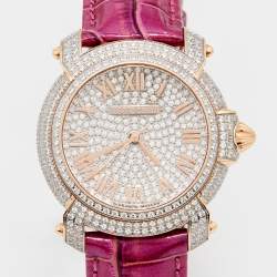Pre Owned Roberto Cavalli Silver Rose Gold Plated Stainless Steel Leather By Franck Muller 1L008 Women's Wristwatch 35 mm