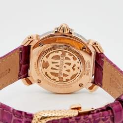 Pre Owned Roberto Cavalli Silver Rose Gold Plated Stainless Steel Leather By Franck Muller 1L008 Women's Wristwatch 35 mm