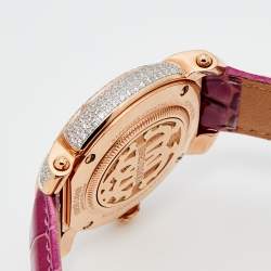 Pre Owned Roberto Cavalli Silver Rose Gold Plated Stainless Steel Leather By Franck Muller 1L008 Women's Wristwatch 35 mm
