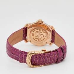 Pre Owned Roberto Cavalli Silver Rose Gold Plated Stainless Steel Leather By Franck Muller 1L008 Women's Wristwatch 35 mm