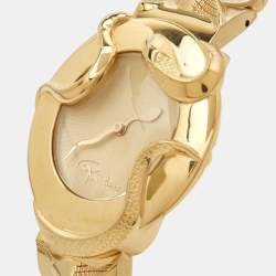 Roberto Cavalli Champagne Yellow Gold Plated Stainless Steel Snake R7253165517 Women's Wristwatch 37 mm