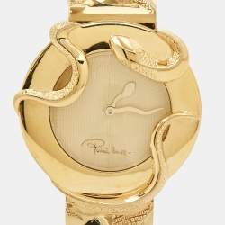 Roberto Cavalli Champagne Yellow Gold Plated Stainless Steel Snake R7253165517 Women's Wristwatch 37 mm