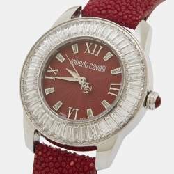 Roberto Cavalli Burgundy Stainless Steel Stingray Crystal Fugit R7251147585 Women's Wristwatch 37 mm