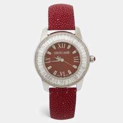 Roberto Cavalli Burgundy Stainless Steel Stingray Crystal Fugit R7251147585 Women's Wristwatch 37 mm