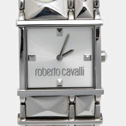 Pre Owned Roberto Cavalli Silver Stainless Steel Rock R7253121515 Women's Wristwatch 27 mm