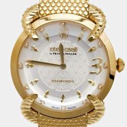 Roberto Cavalli by Franck Muller Silver Gold Plated Stainless Steel Diamond Snake Core RV2L002M0091 Women's Wristwatch 34 mm