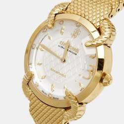 Roberto Cavalli by Franck Muller Silver Gold Plated Stainless Steel Diamond Snake Core RV2L002M0091 Women's Wristwatch 34 mm