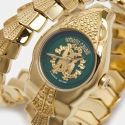 Pre Owned Roberto Cavalli by Franck Muller Green Gold Plated Stainless Steel Aion Time RV1L116M0021 Women's Wristwatch 23 mm